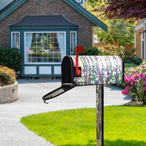 Mardi Gras Beads Mailbox Cover Magnetic Standard Size Post Box Cover Wraps Home Garden Decor 18" X 21"
