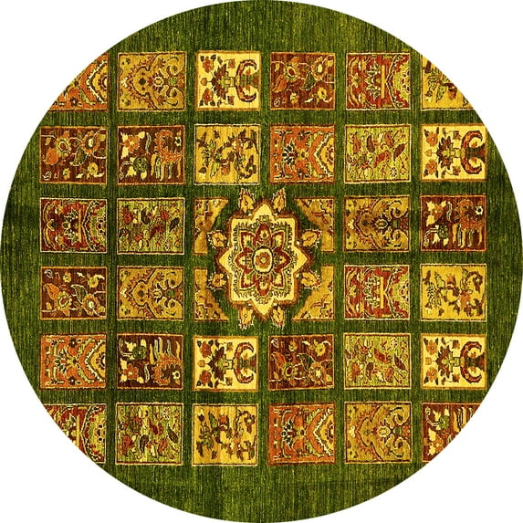 Ahgly Company Indoor Round Abstract Yellow Modern Area Rugs, 8' Round