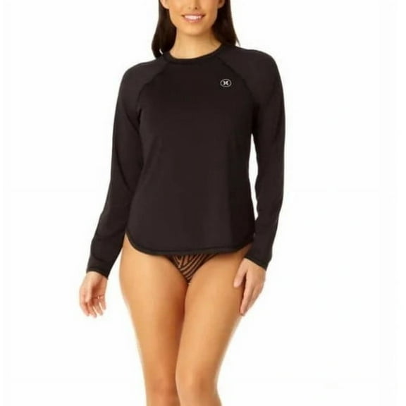 Hurley Ladies' Long Sleeve Rash Guard Shirt Swim Suit Top UPF 50 , Black Small