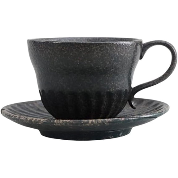 Ceramic Tea Cup and Saucer Set with Handle, Stoneware Coffee Mug for Home Office Cafe