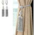 thumbnail image 5 of Cortinas para ventanas de oficina en casa con elegantes alzapaños de cristal, alzapaños tejidos a mano con cuentas de cristal, multiusos, color blanco, juego de 2, 5 of 5