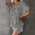 thumbnail image 4 of Ladies Short Sleeve Bandage Tunic Blouse Boho Beach Chiffon Tops V Neck Work T-shirt Tee_Gift Of G, 4 of 5