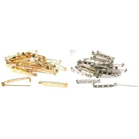 Gold Plated Jewelry Findings - Gold & Nickel Plated Bar Pin Back Jewelry Broach Findings Kit 45 Pcs