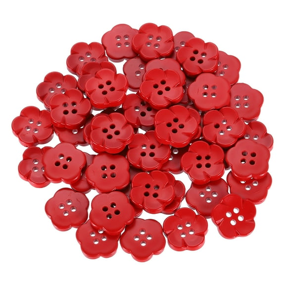Uxcell 50pcs Flower Buttons 3/4" Resin Sewing Decorative Buttons Cute Flower Shape Buttons for Crafts Red