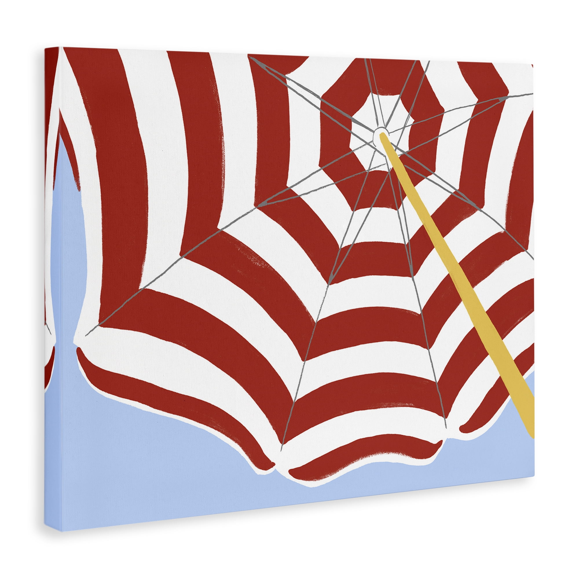 Stupell Industries Red & White Umbrella Coastal Painting Gallery Wrapped Canvas Art Print Wall Art, 40 x 30