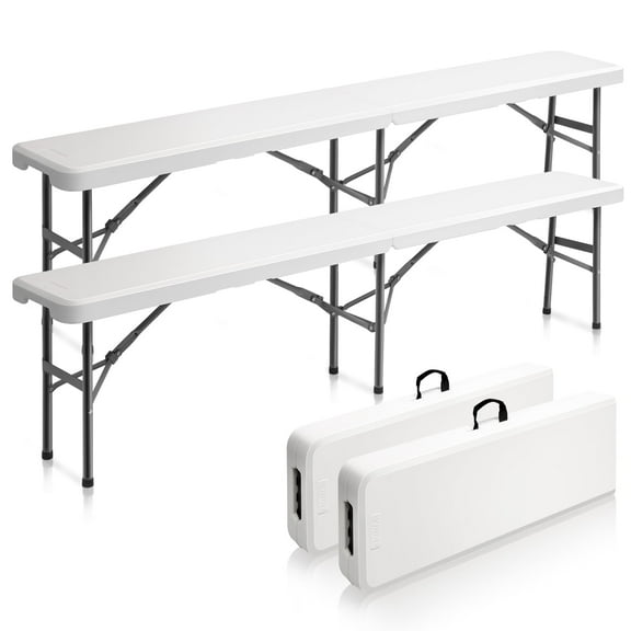 VINGLI 6 feet Plastic Folding Bench,Portable in/Outdoor Picnic Party Camping Dining Seat,Off-White Garden Soccer Multipurpose Entertaining Activities2 Pack