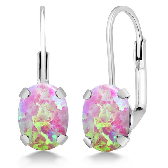 Gem Stone King 2.10 Ct Oval Cabochon Pink Simulated Opal 925 Sterling Silver Earrings