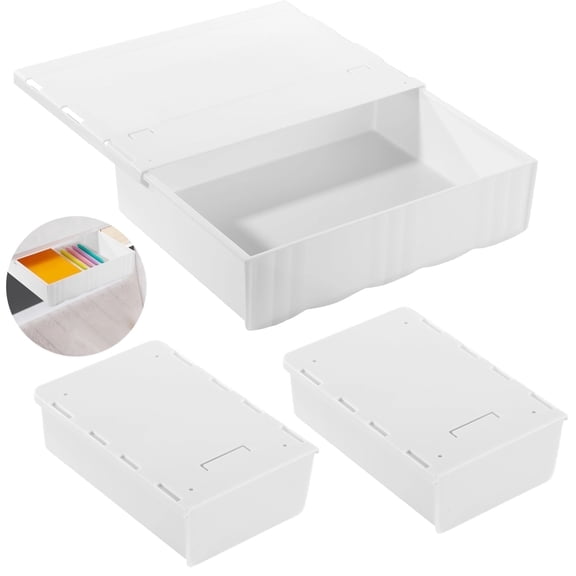 3Pack Under Desk Drawers  Large Hidden Table Drawer Organizer, SlideOut Pencil & Office Supply Storage, Workspace Clutter Solution for Home or Office, White, Easy Install