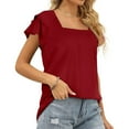 thumbnail image 4 of Otvok Womens Tops Casual Solid Color Short-Sleeve Square-Neck Blouses Shirts, 4 of 6