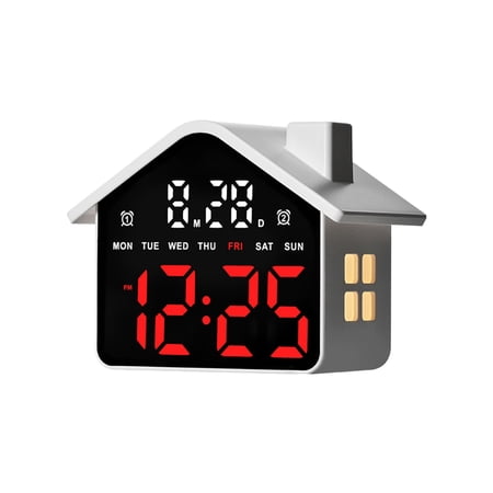 Cute House Alarm Clock, LED Digital Display with Date and Dual Alarms, Snooze Function Nightstand Clock, Decor for Bedroom, Nursery, and Girls Room Gift Idea