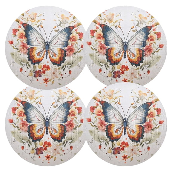 Ryvnso Beautiful Floral on A Butterfly Round Plate Mats Dining Table Placemat Set of 4 for Holiday Decoration