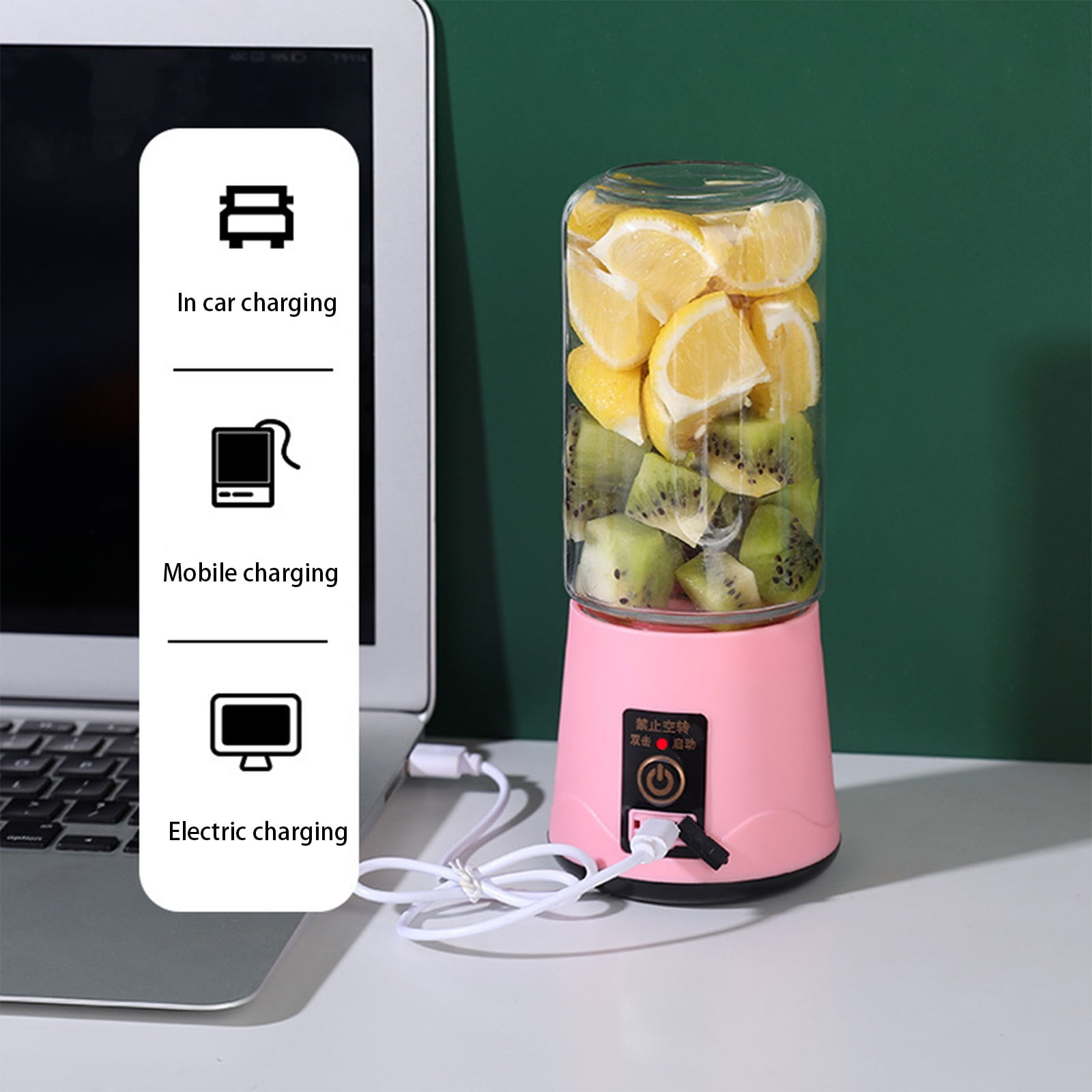 Portable Electric Juicer Cup, USB Rechargeable Mini Blender Bottle Wireless Fruit Mixer Smoothie Maker Leak Proof Travel Juice Machine Personal Drink Blender Cup Kitchen Juicer