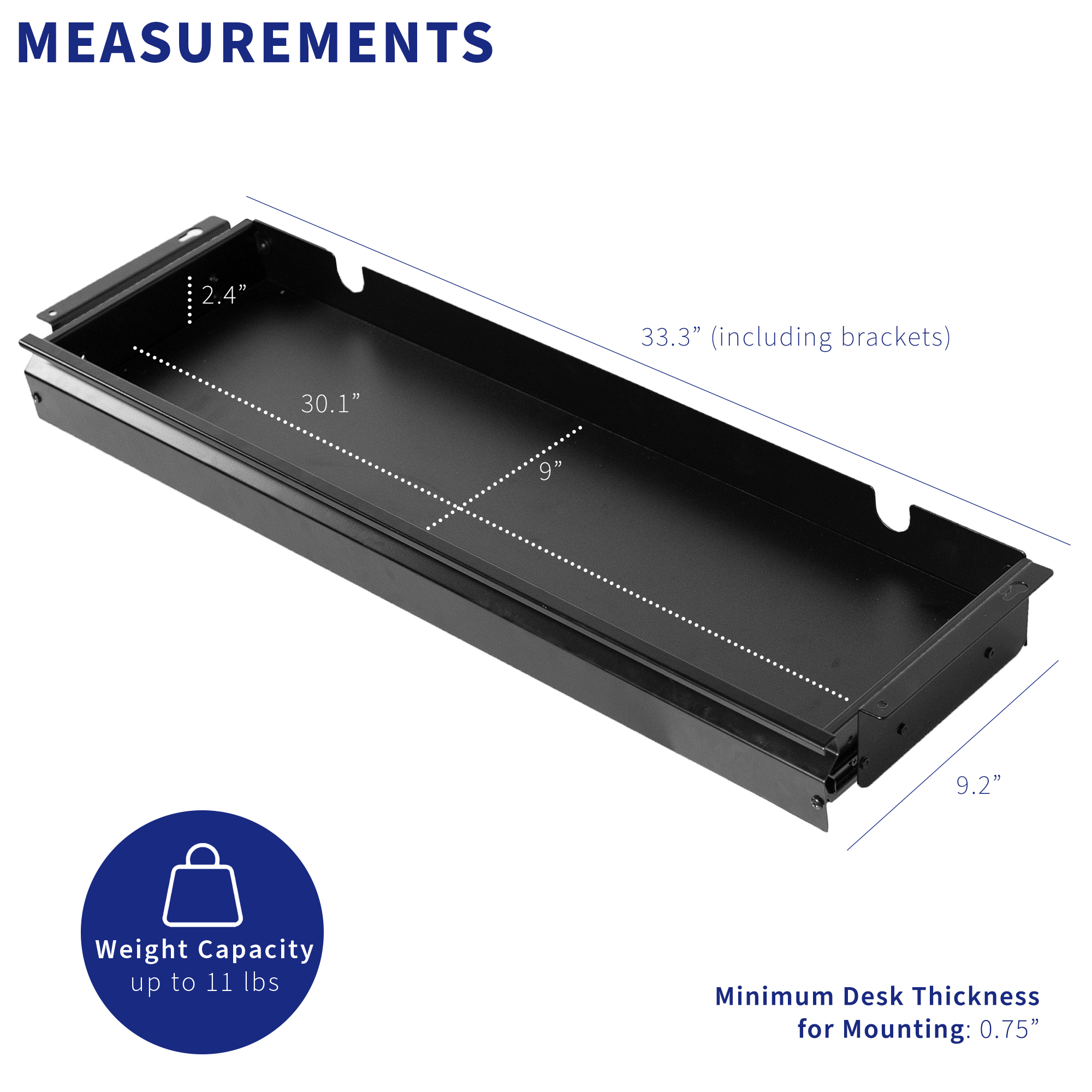 VIVO Black Extra Large 33 inch Under Desk Pull Out Storage Drawer for Desk