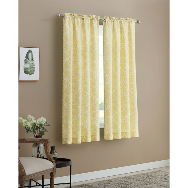 Mainstays Textured Curtain, Yellow Curve Trellis 63 inch, Set