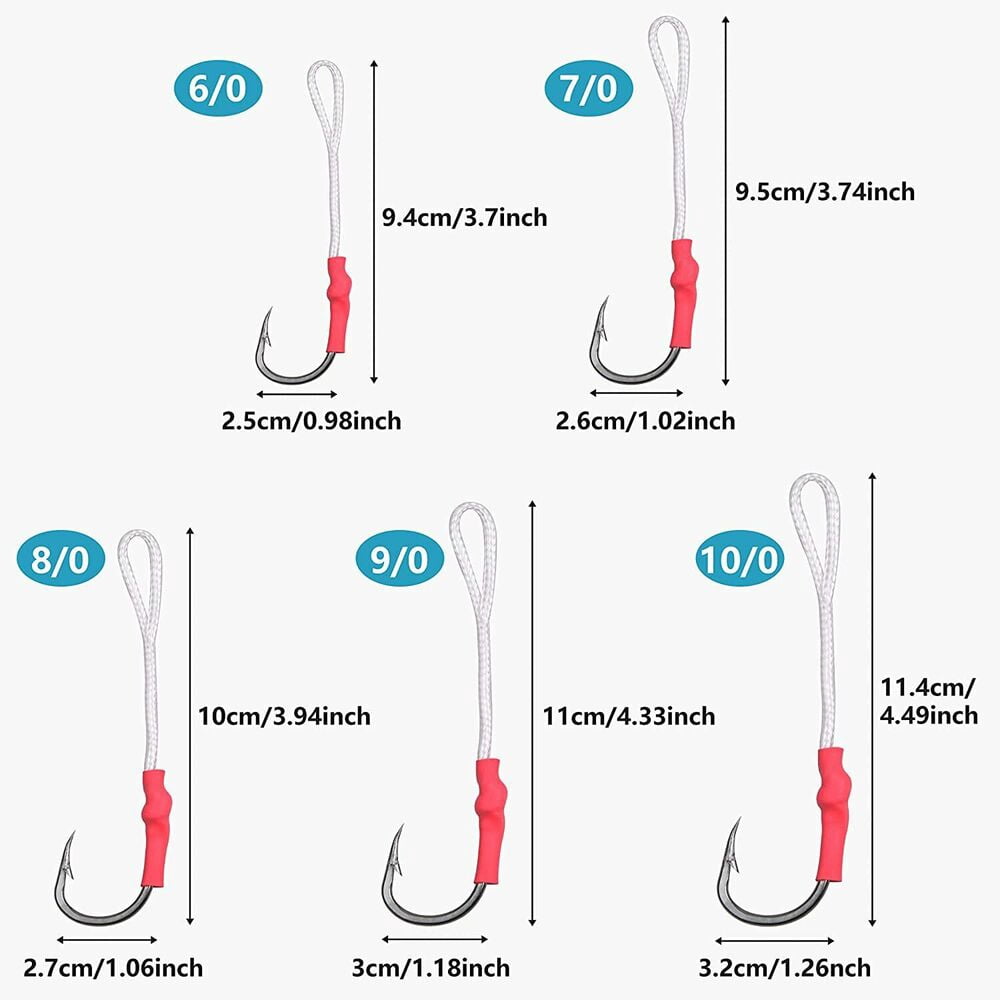 50PCS Stainless Steel Assist Hooks Jigging Fishing Hook with PE Line 1/0-10/0