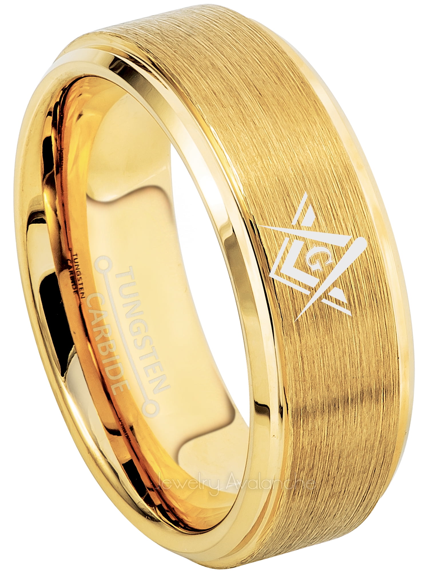 Masonic Tungsten Ring Freemason Masonic Symbol Ring 8MM Yellow Gold