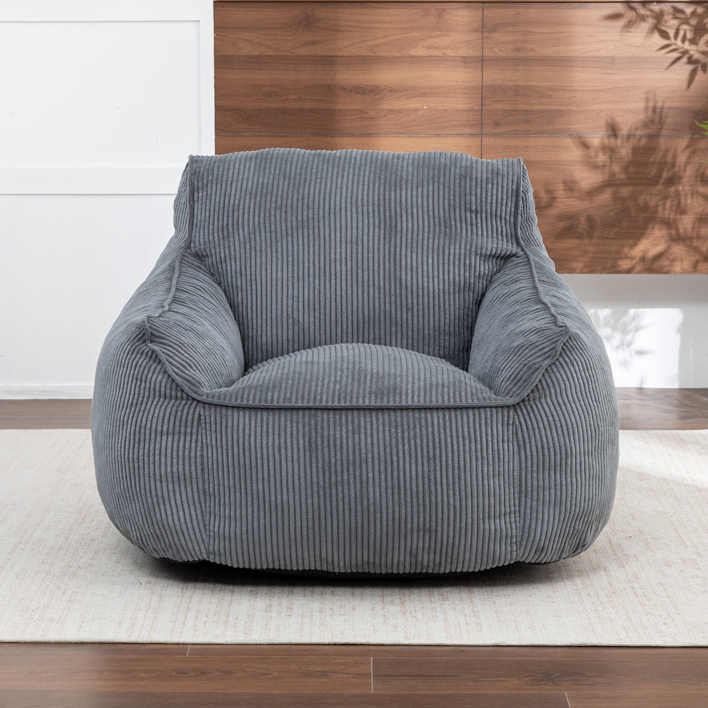 Giant Bean Bag Chair Sofa for Adults, Corduroy Bean Bag Couch with Armrests and Filler Included, Lazy Floor Chair for Living Room Bedroom, Dark Gray