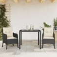 thumbnail image 1 of vidaXL 3 Piece Garden Dining Set with Cushions Black Poly Rattan, 1 of 5