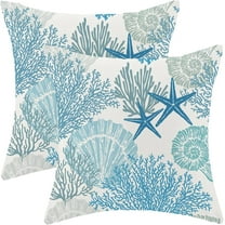Navy Blue Summer Outdoor Coastal Pillow Covers 16x16 Inch Set of 2 Aqua Teal Seashell Starfish Coral Throw Pillows Ocean Themed Beach Nautical Decorative Cushion Cases for Couch Decorations