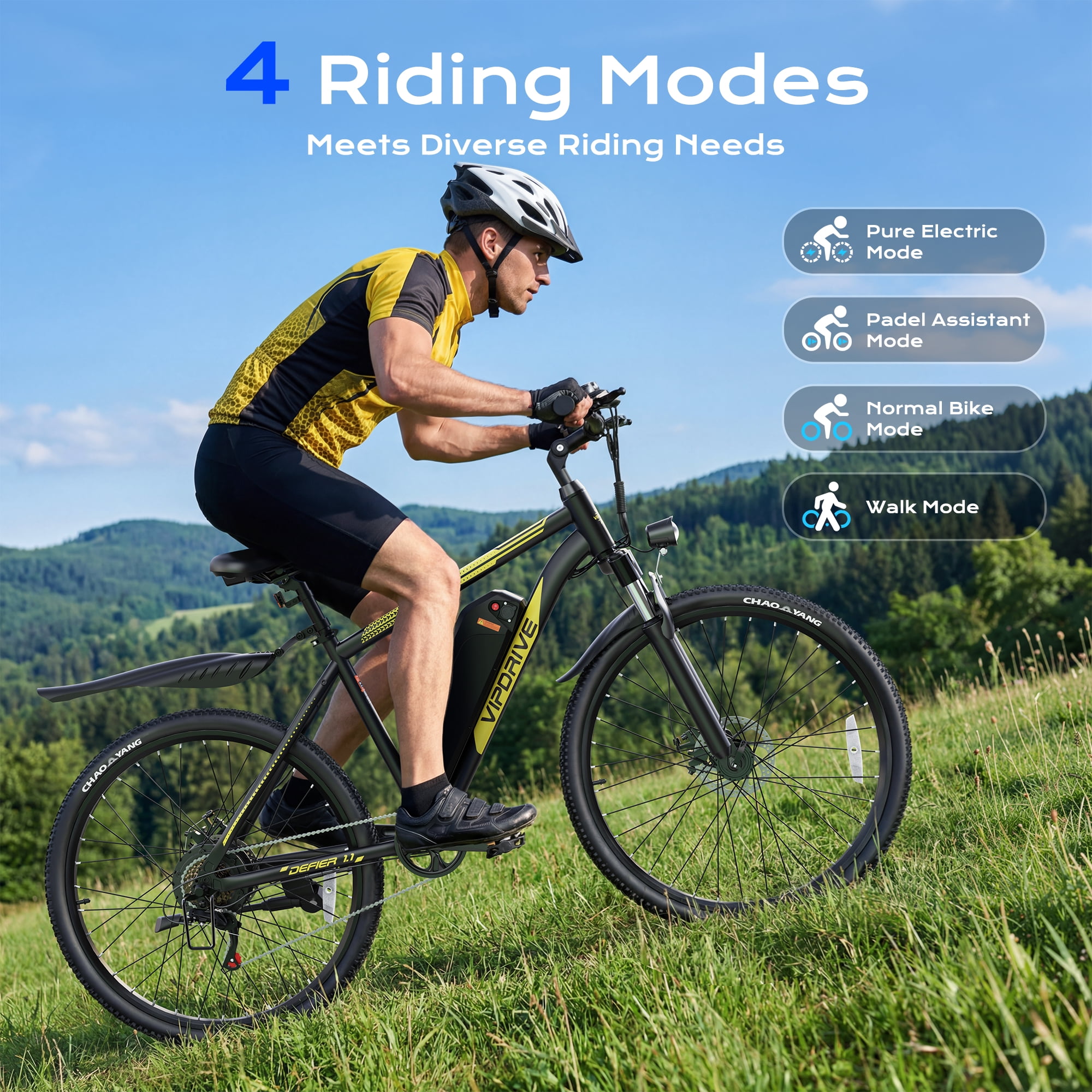 VIPDRIVE Electric Bike for Adults 26", 750W Peak Ebike, 48V 7.8AH Removable Battery，Up to 40 Miles 20MPH Electric Mountain Bike，Front Fork Suspension，7-Speed Shimano Gears，UL2849
