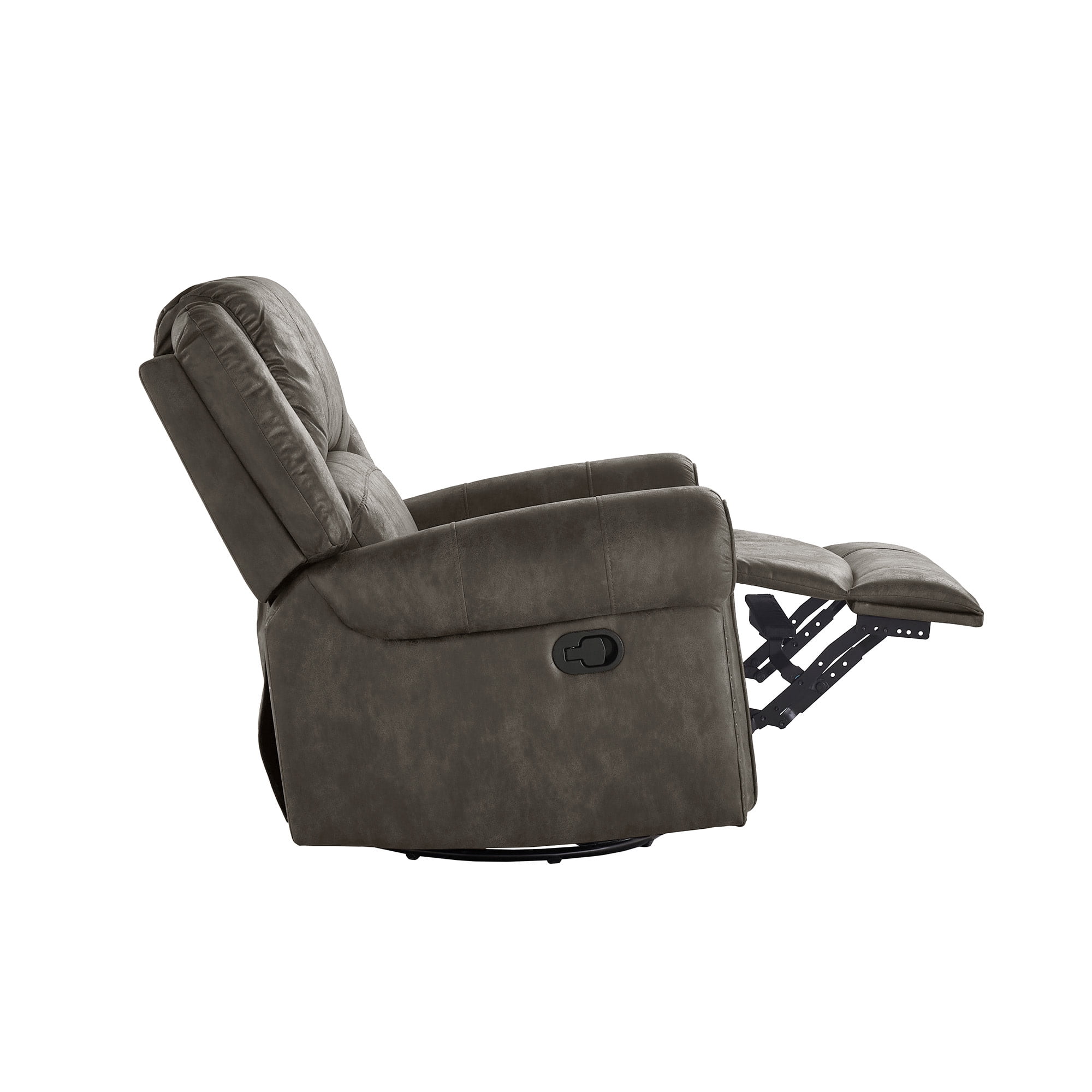Weston Home Tippecanoe Polished Microfiber Nailhead Swivel Glider Recliner, Charcoal Gray