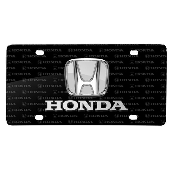 Honda 3D Chrome Metal Logo on Logo Pattern Black Aluminum License Plate
