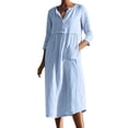 thumbnail image 1 of Vestido casual de mujer Color sólido Lino Algodón Cuello redondo Botón abajo Traje de vacaciones FLhrweasw Nuevo, 1 of 8