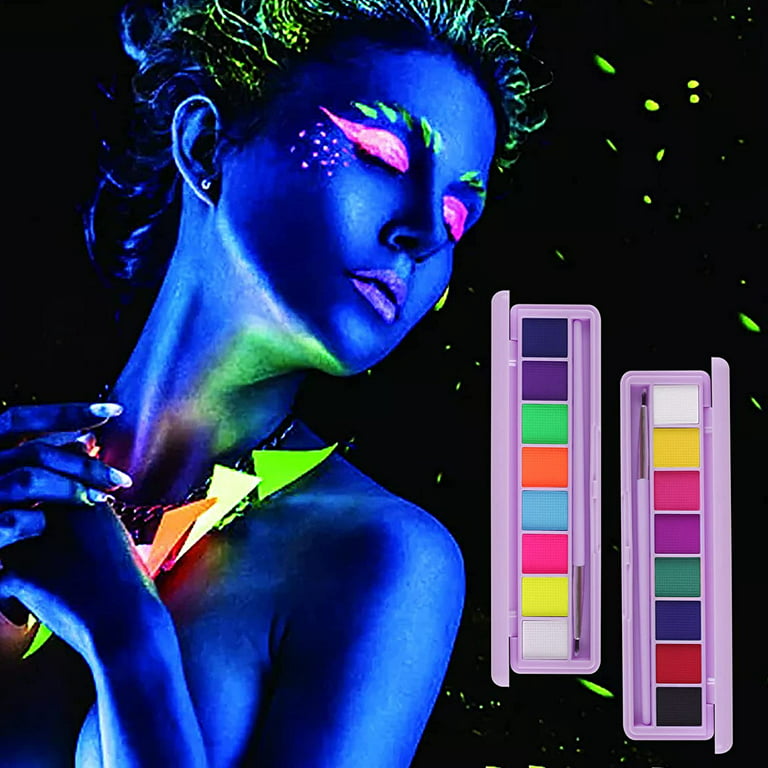 2 Packs Water Activated Eyeliner Palette Neon Face Paint Colored Retro  Liner Makeup Matte Graphic Eyeliner UV Glow Fluorescent Black White Body  Paint 16 Colors 