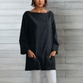 thumbnail image 1 of Soki Womens Linen Long Sleeve Short Dresses Round Neck with Pockets, 1 of 6