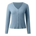 thumbnail image 3 of Ladies Cardigan Sweaters Long Sleeve Knit V-Neck Button Up Fall Sweaters Open Front Sky Blue Sweaters Womens Fall Clothes, 3 of 4