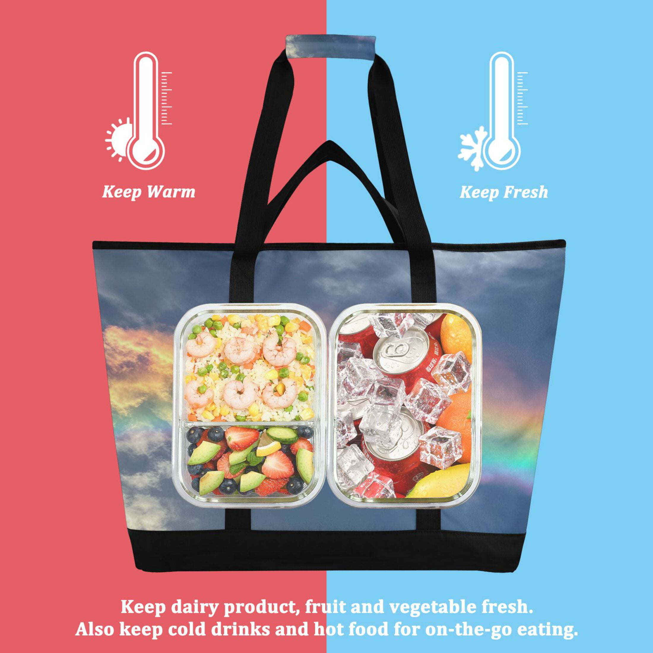 Large Hand-held Ice Pack Picnic Bag Insulation and Refrigeration Suitable for Shopping Picnics and Camping Colorful Rainbow