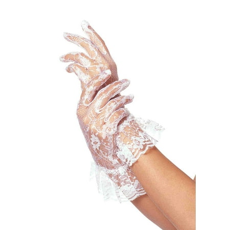 Women's Lace Wrist length Ruffle Glove, One Size, White