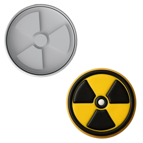 Mighty Gadget Biohazard Radiation Cookie Cutter & Stamp Set - 4x4" Science Symbol Mold for Bakers & Crafters (Random Color)