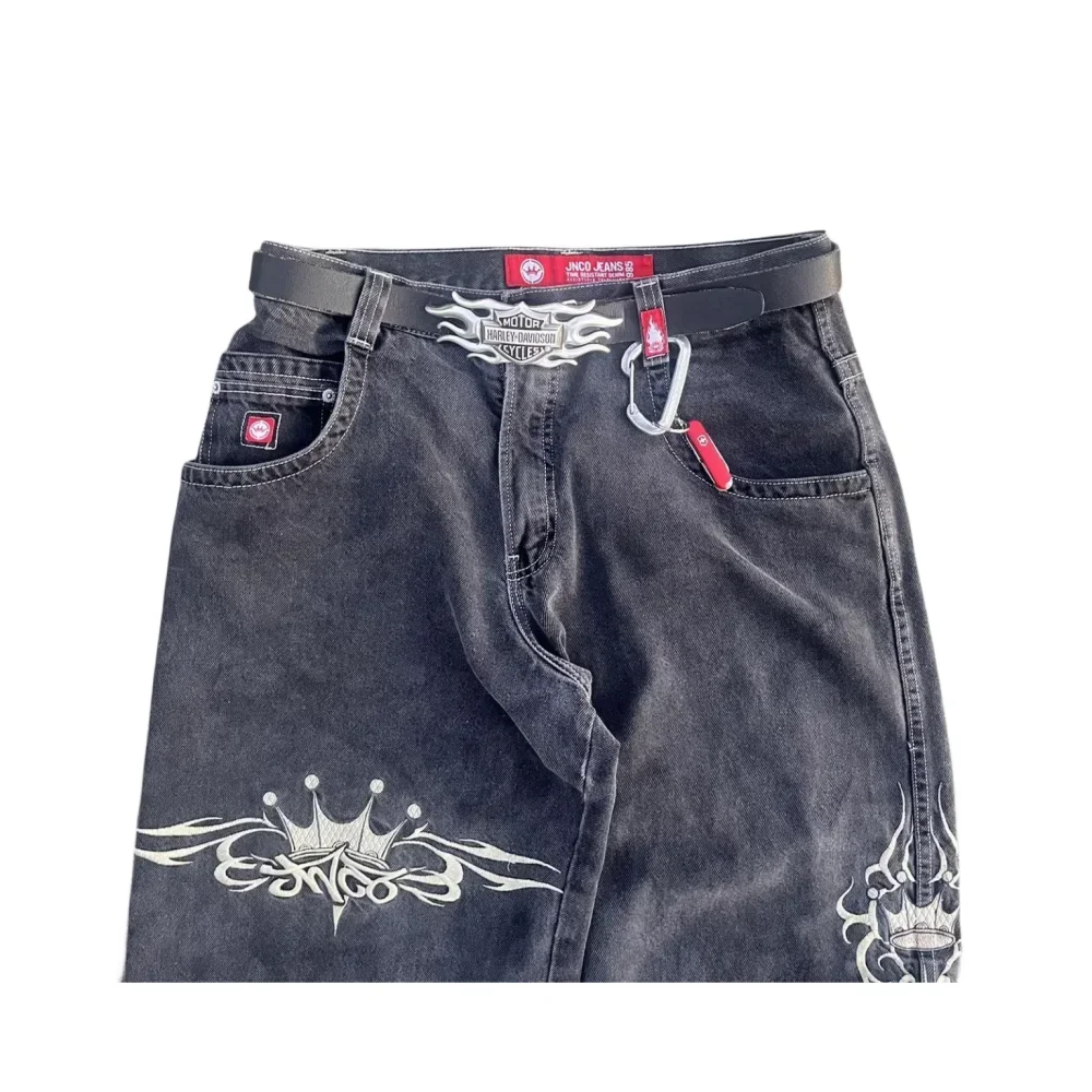 okoです JNCO Jeans New Mens Harajuku Retro Hip Hop Skull Embroidery