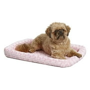 Angle View: 24L-Inch Blush Pink Dog Breeds Crate Bed or Cat Bed w/ Comfortable Bolster