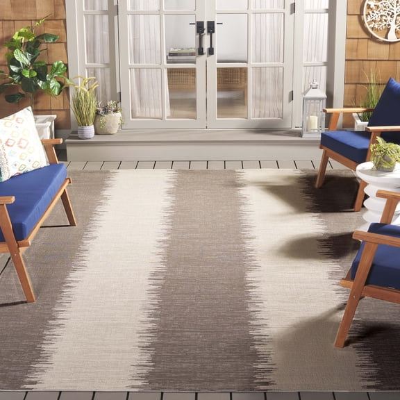 SAFAVIEH Courtyard Alexa Striped Indoor/Outdoor Area Rug, Beige/Brown, 8' x 11'