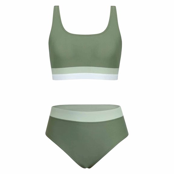Girls Color Block Two Piece Bathing Suit, Striped Wide Strap Crop Tankini, High Waist Split Swimming Outfit for Preteen Beach Girls