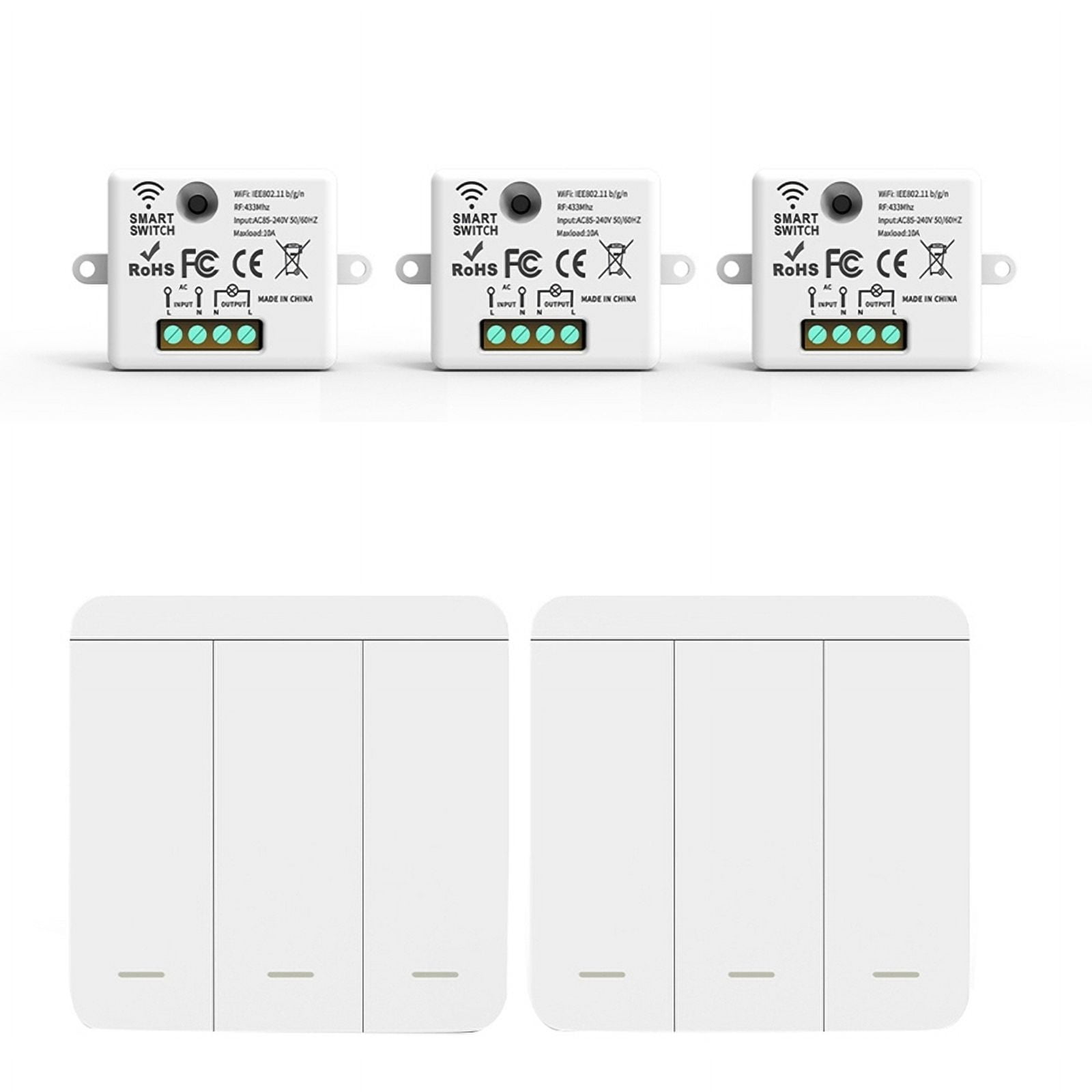 3PCS Wireless Light Wall Switch RF 433Mhz Relay Receiver with 2x 3Gang Panel Switch LED Remote Control for LED Lamp