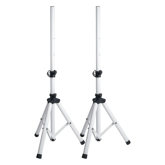 Sound Town 2-Pack Universal Tripod Speaker Stands with Adjustable Height, 35mm Compatible Insert, Locking Knob and Shaft Pin, White (STSD-48W-PAIR)