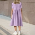 thumbnail image 4 of Taqqpue Girld Summer Dresses Loose Fit Casual Round Neck Solid Color Sundress Short Sleeve Maxi Dresses Flowy Long A-Line Beach Dress 5-15T, 4 of 7