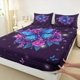 thumbnail image 3 of jejeloiu Butterfly Print Bed Sheets,Retro Rustic Floral King Sheets,Pink Purple Blue Sheet Set For Girl,Microfiber Bedroom Decor,4pcs, 3 of 7