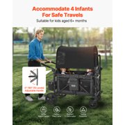 VEVOR Wagon Stroller for 4 Kids, Push Pull Quad Collapsible Stroller with Adjustable Handle, Safety Harness & Removable Canopy, 4-Seater Stroller Wagon for Camping, Dark Gray & Black (330LBS Loading)