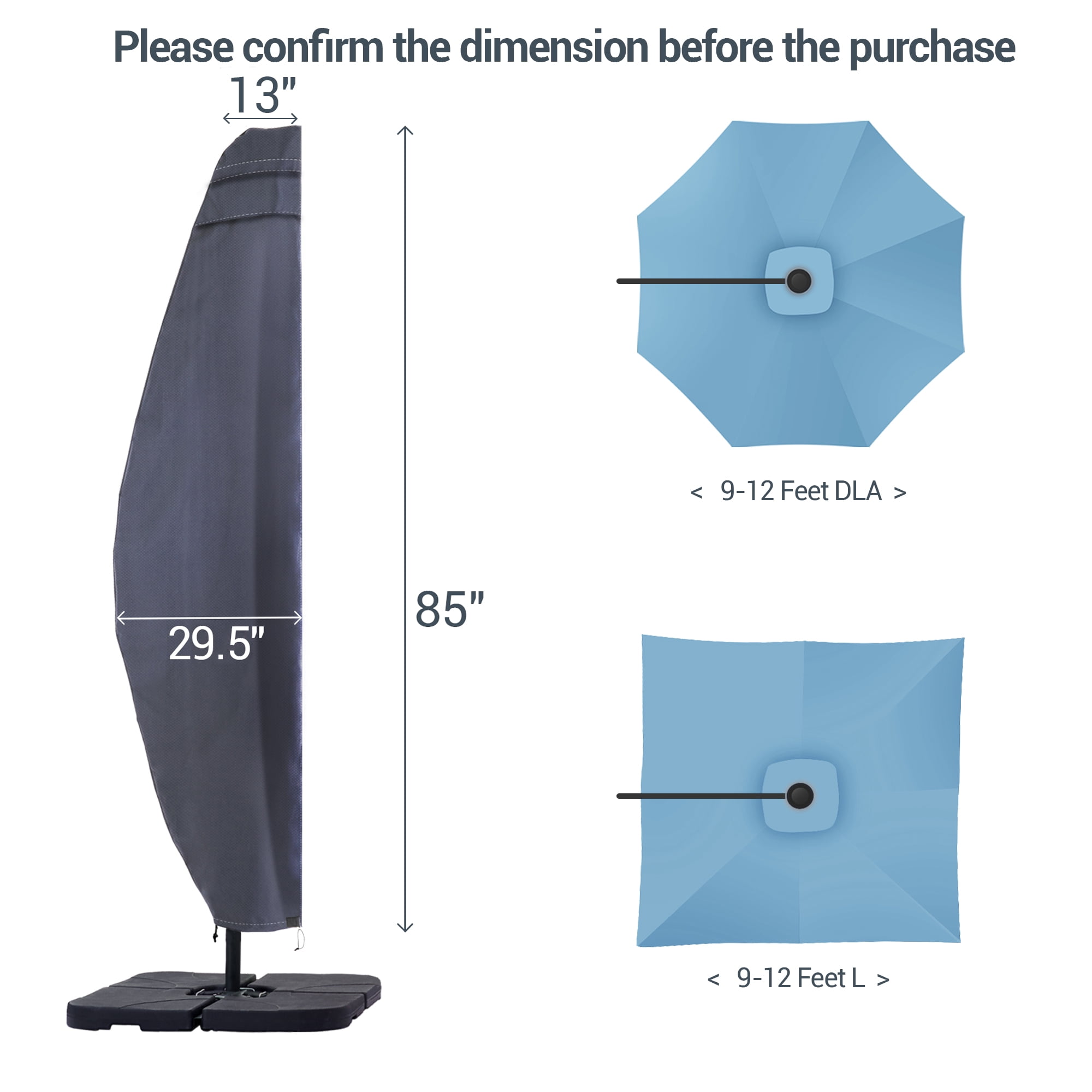 ACEGOSES 9-11 ft Outdoor Patio Umbrella Covers Zippered Waterproof Parasol for Offset Hanging Umbrella Cantilever Umbrella ,Gray