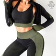 thumbnail image 5 of CORPOAMOR Women's Ribbed Seamless Fitness Clothing, Gym Outfit and Yoga Workout Set Jacket, Sports Bra and High Waisted Leggings 3 Piece Set (Black Green, Medium), 5 of 8