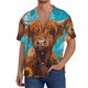 thumbnail image 1 of Fotbe Cute Cow Sunflowers Art Camisa Estampada de Manga Corta para Hombre, Casual de Verano, Estilo Playero, Sin Arrugas-Small, 1 of 5