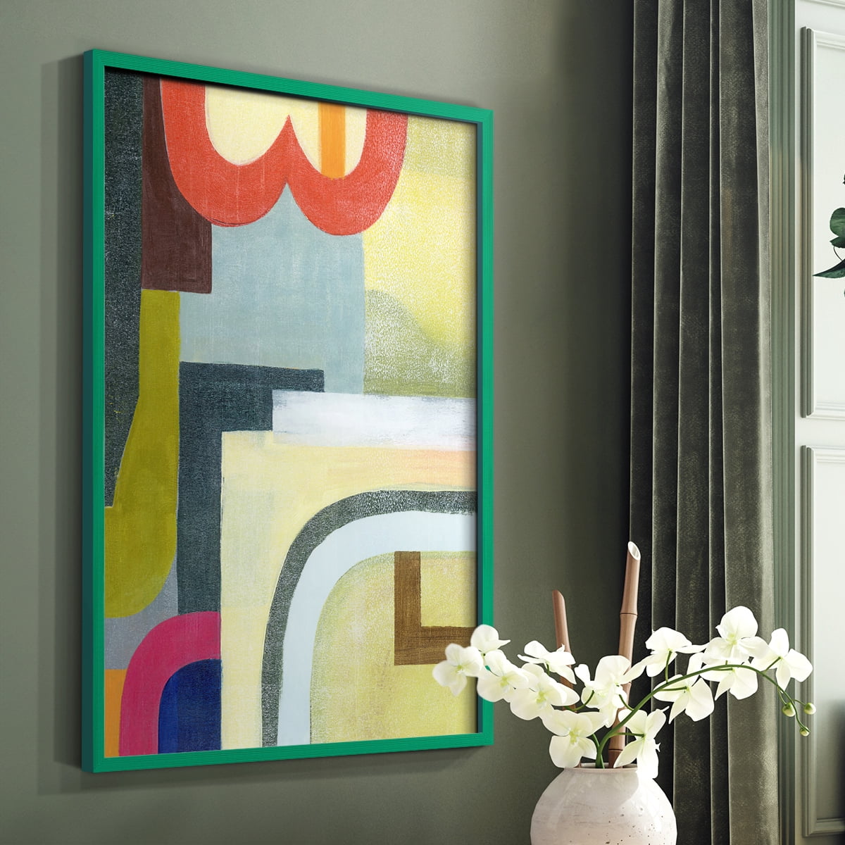 City of Rainbows II Framed Print in Green Solid Wood Framed Print No Nail Hanging