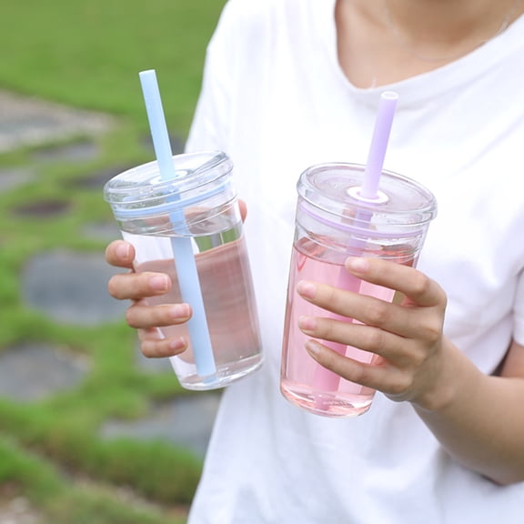 Queroig Transparent Tritan Straw Tumbler 16oz Colorful Coffee Cup with Lid Cute Leak-Proof Sippy Cup for Iced Coffee Tea Juice Milk