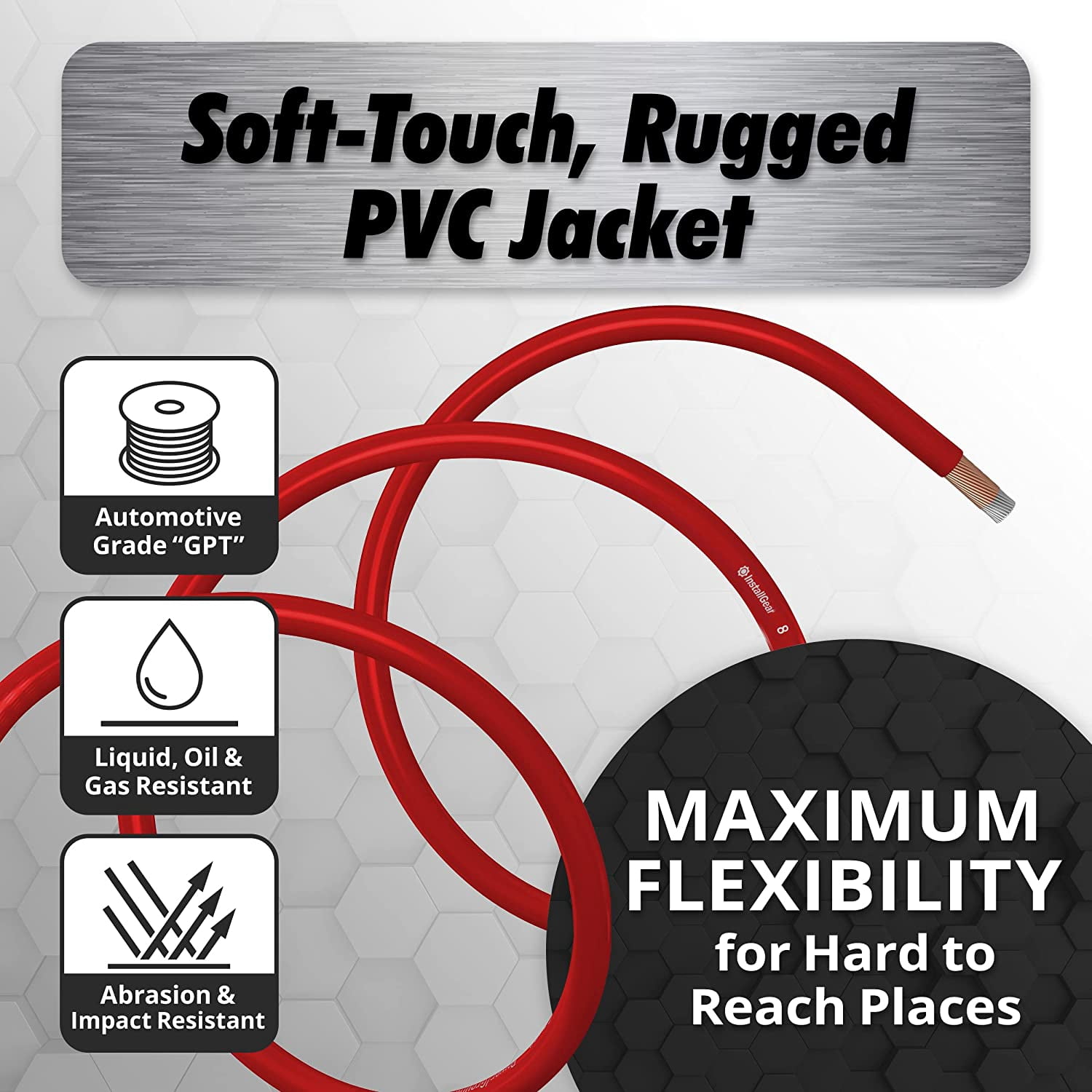 InstallGear 8 Gauge Amp Power Wire (25ft) Copper Clad Aluminum CAA - 8AWG Wire, Automotive Wire, Car Amplifier Power and Ground Cable, Car Audio Speaker Stereo, Battery Cable, Welding Cable 8ga Wire