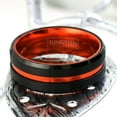 thumbnail image 5 of 6mm Black Thin Orange Line Men's Wedding Band Ring for Men and Women, 5 of 5