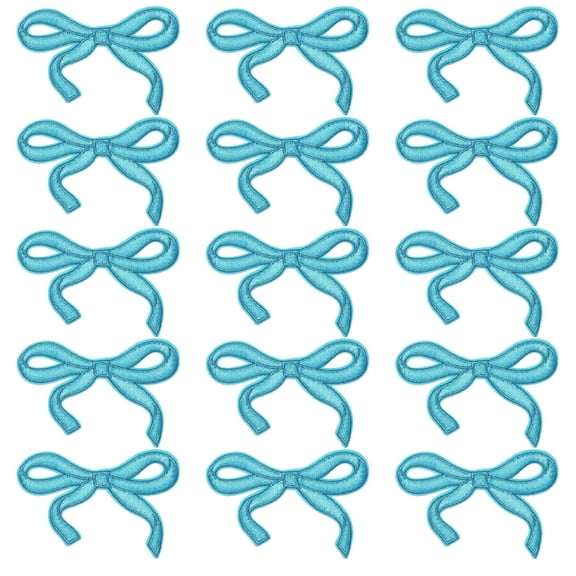 Uxcell 15Pcs Bow Iron on Patches Cute Bow Embroidered Patches Applique Sew on Patches for DIY Clothing Repairing Bag Hat Decoration,Light Blue,3x2 Inch